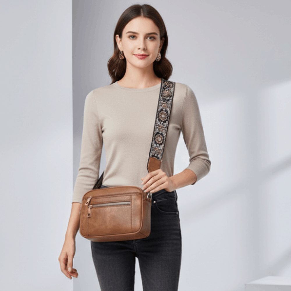 Embroidery On Leather - Vegan PU Leather Color Block Handbag