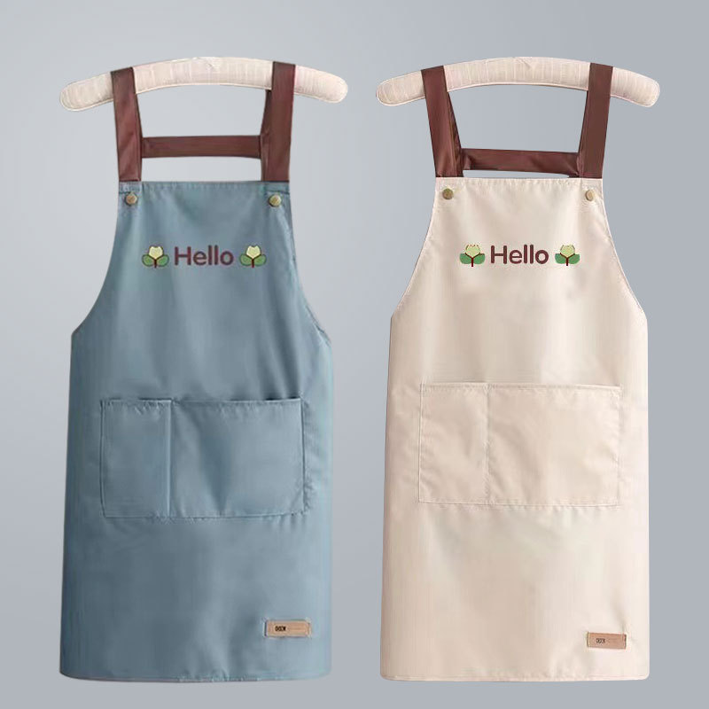 Embroidery Kitchen - Kitchen Apron Waterproof Oilproof Convenient Pocket