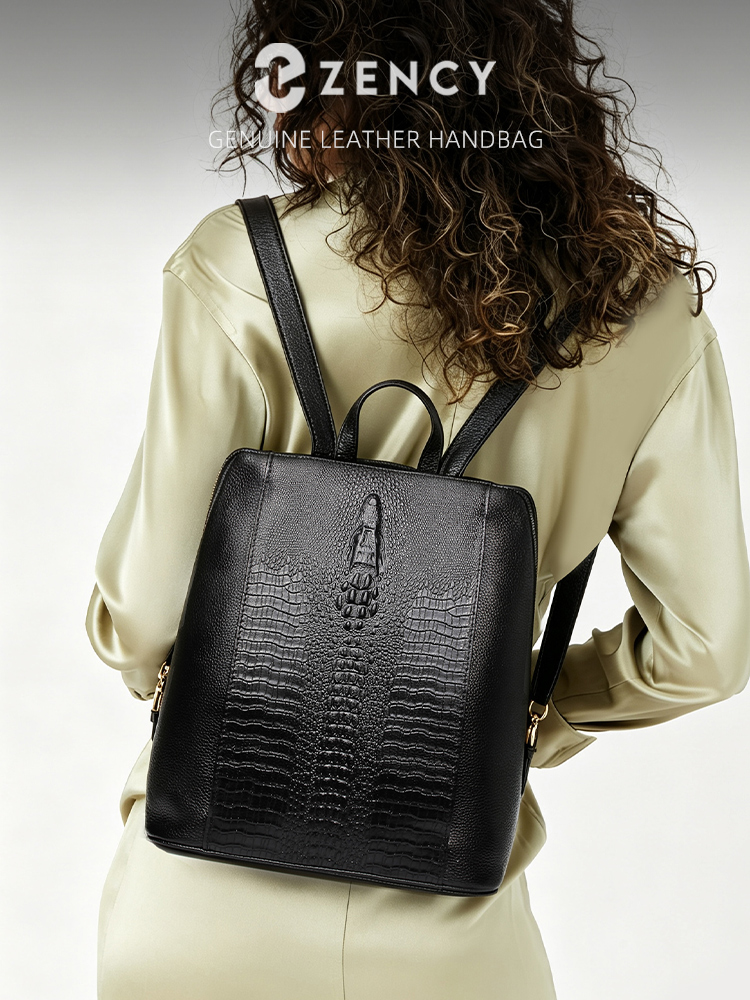 Embroidery On Leather - Zency Women's Crocodile Leather Backpack 100%
