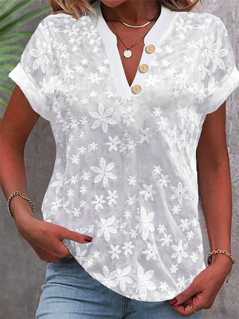 Summer Women White Floral Embr - Embroidery Blouse recension och pris
