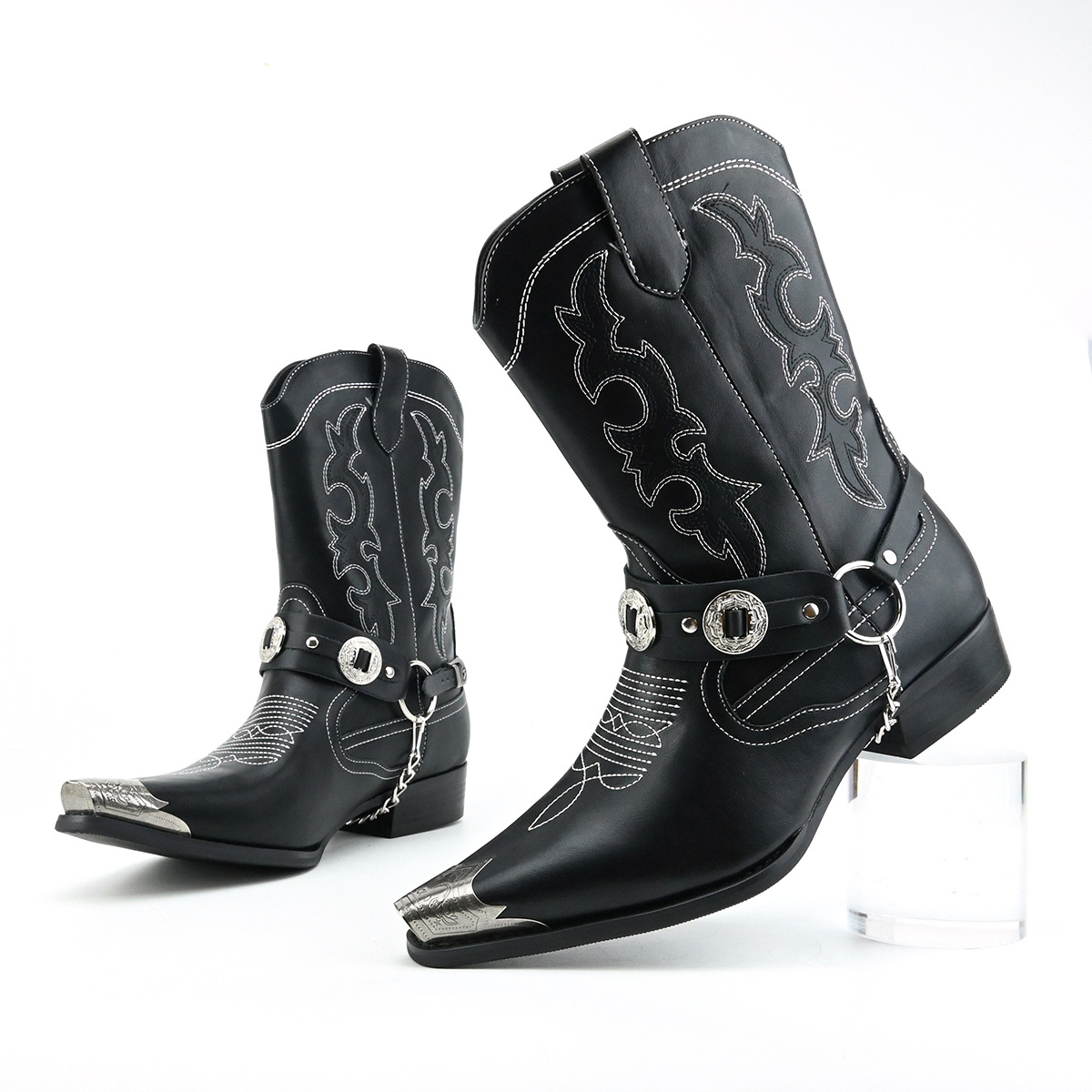 Men's Western Leather Boots wi - Embroidery On Leather recension och pris