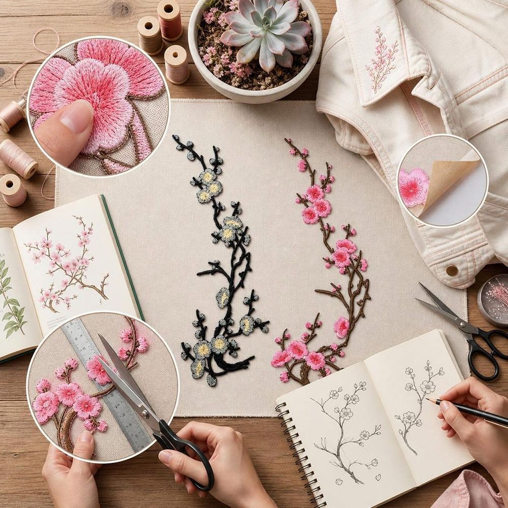 DIY Cherry Blossom Iron On Pat - Embroidery Patch recension och pris
