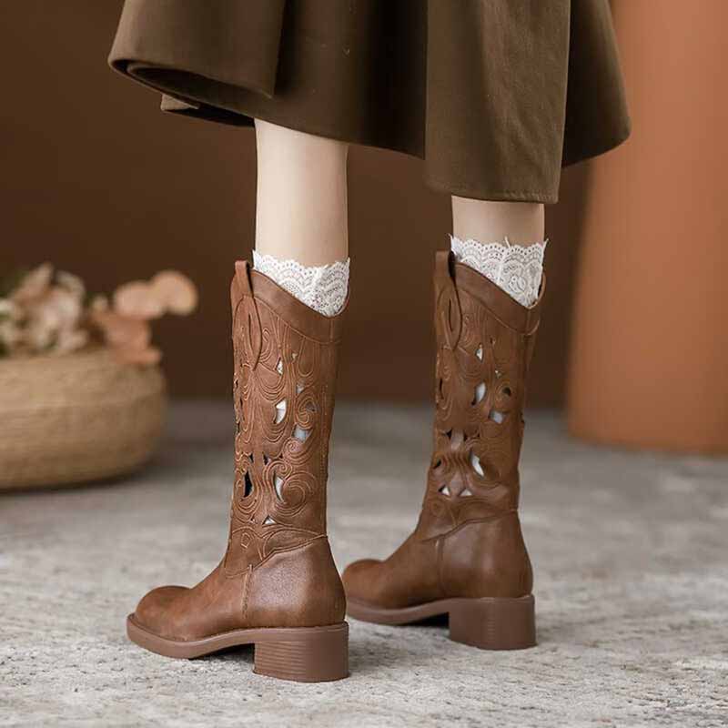 Fashion Retro Elegant Brown Co - Embroidery On Leather recension och pris