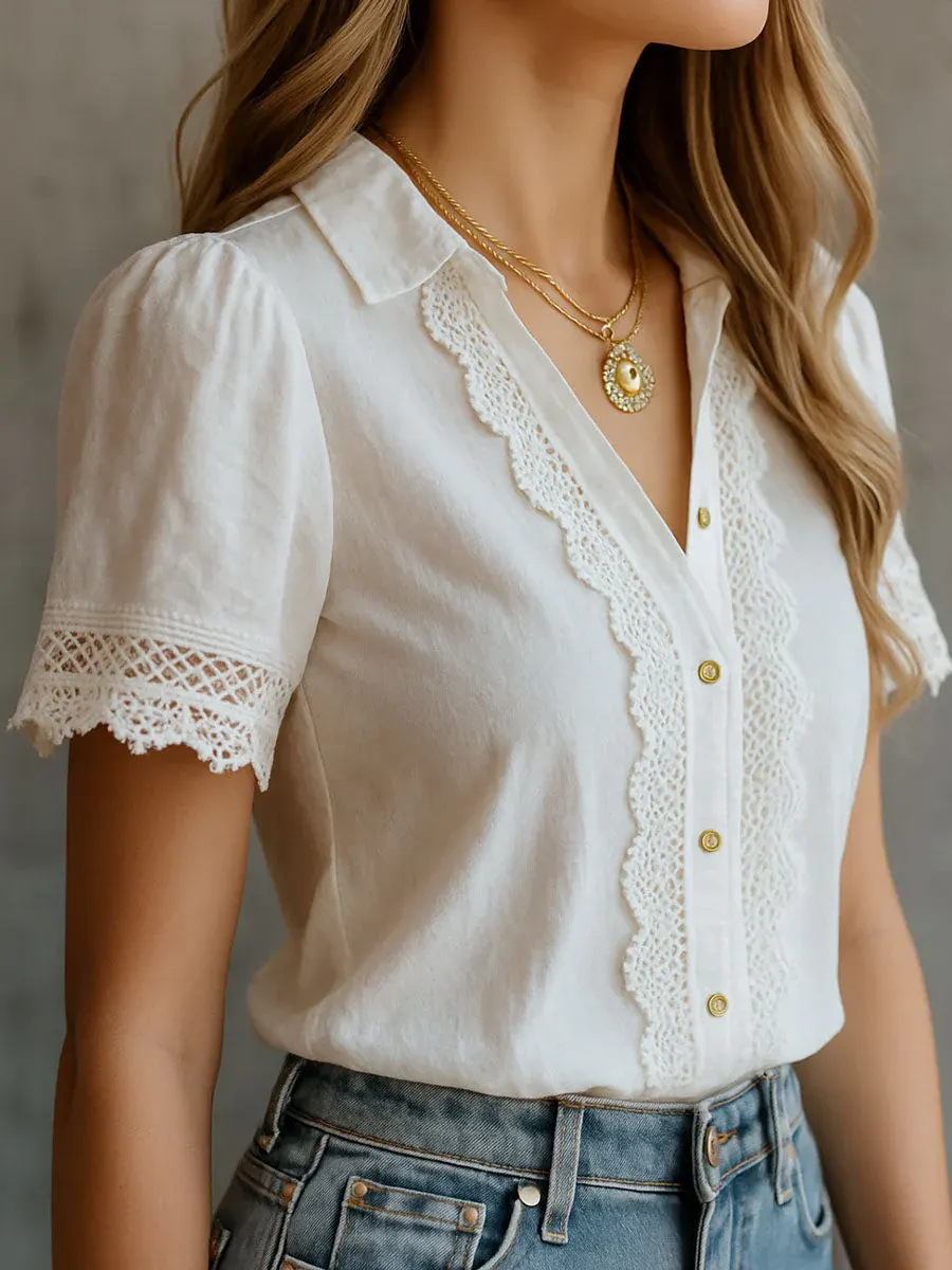 Elegant Women's Shirts Casual  - Embroidery Blouse recension och pris