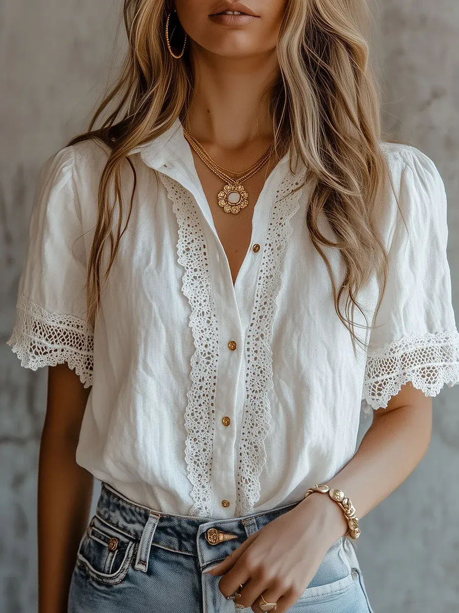 Elegant Women's Shirts Casual  - Embroidery Blouse recension och pris