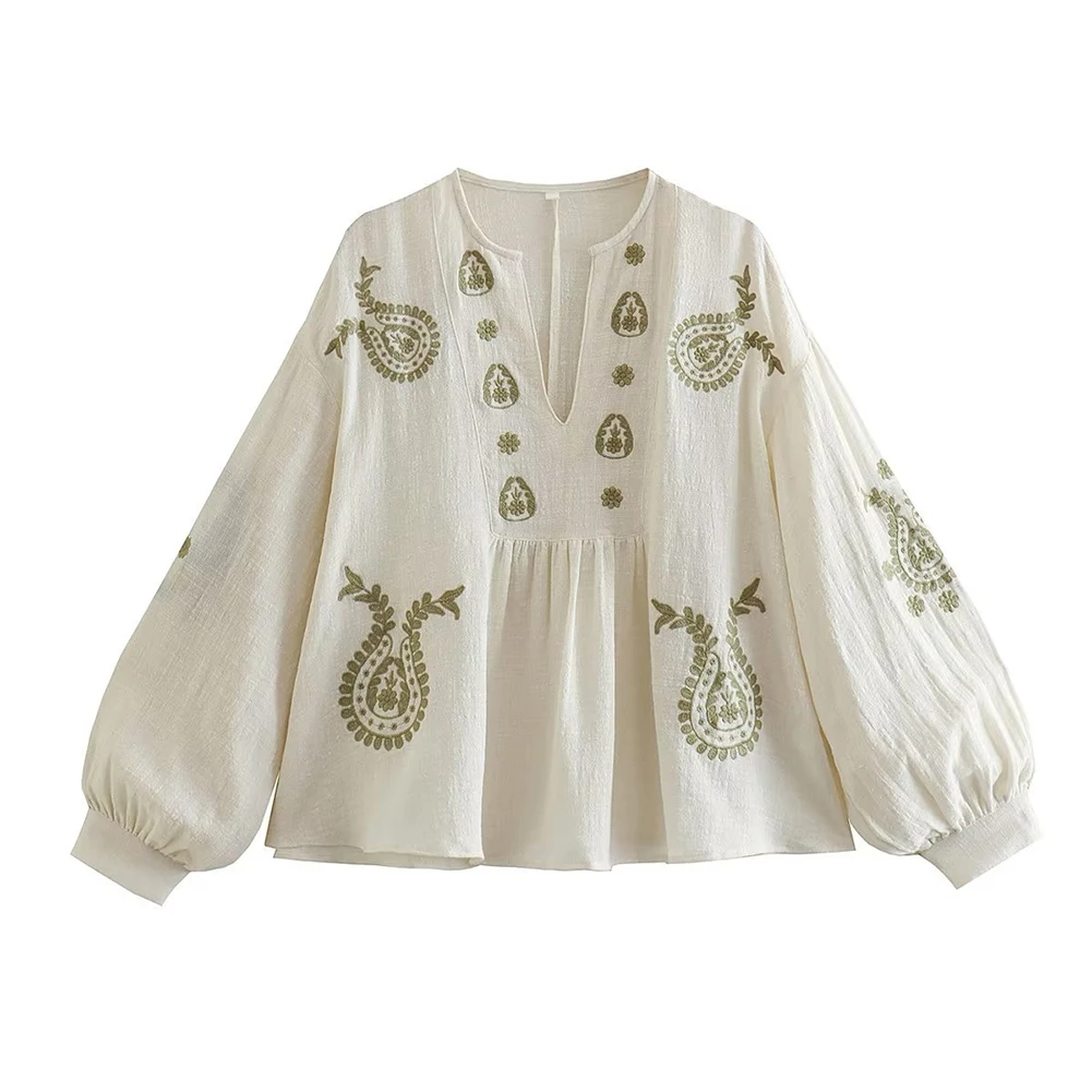 Womens New Loose Cotton Embroi - Embroidery Blouse recension och pris