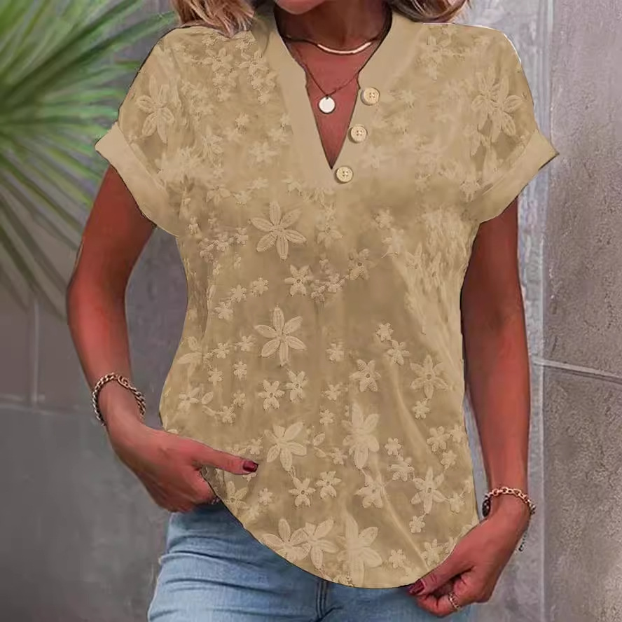 Women Floral Embroidery V Neck - Embroidery Jersey recension och pris
