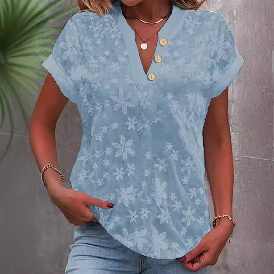 Women Floral Embroidery V Neck - Embroidery Jersey recension och pris