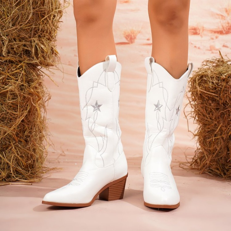 Women's Boots Mid-Calf Pointed - Embroidery On Leather recension och pris