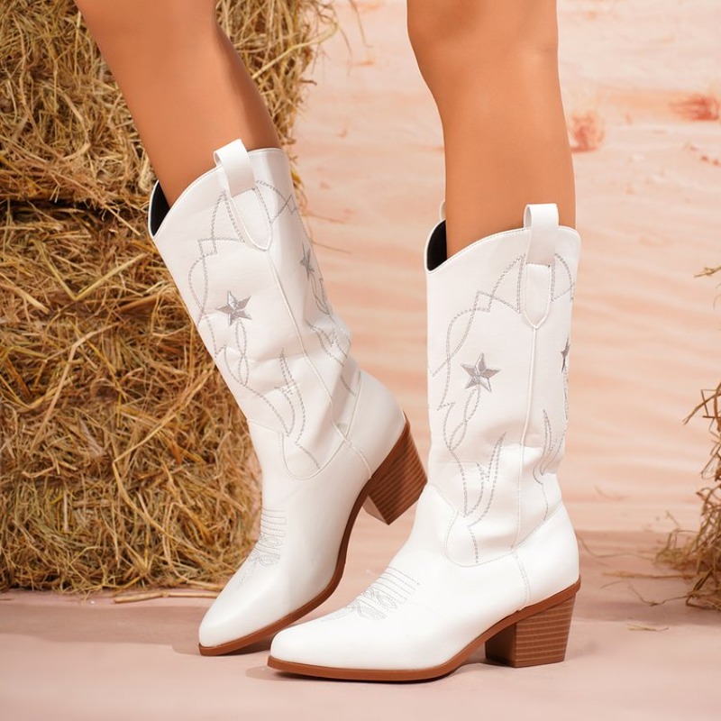 Women's Boots Mid-Calf Pointed - Embroidery On Leather recension och pris