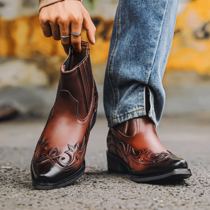 Mens Western Cowboy Boots Hand - Embroidery On Leather recension och pris