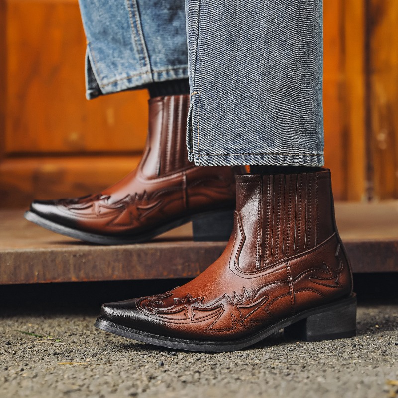 Mens Western Cowboy Boots Hand - Embroidery On Leather recension och pris