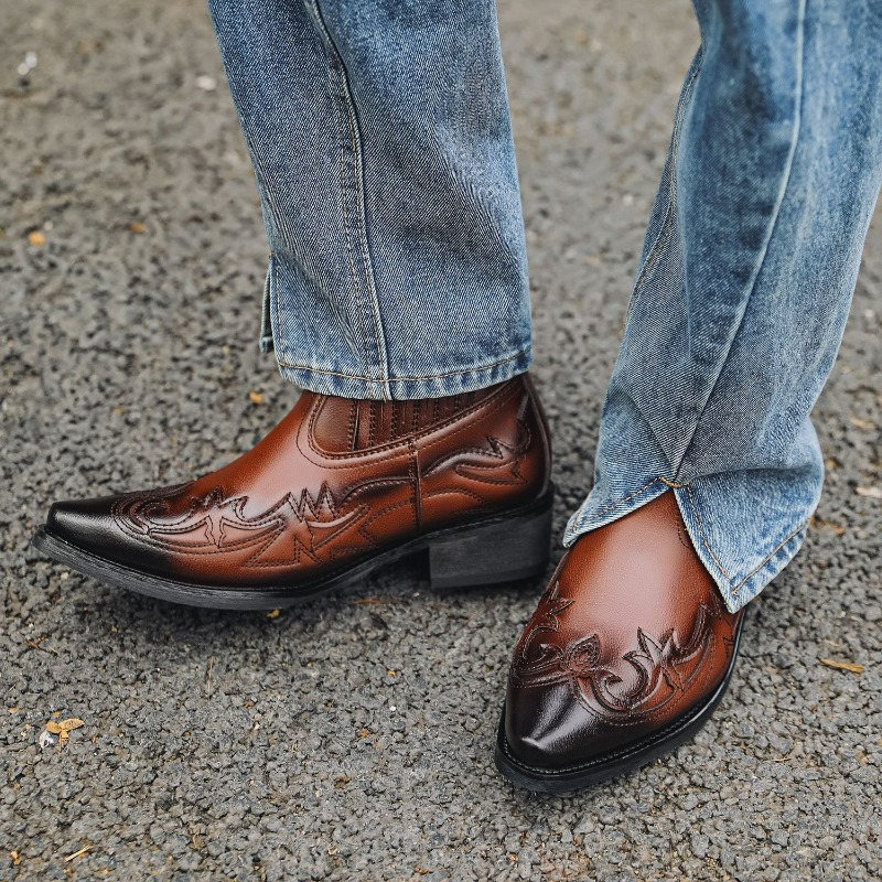 Mens Western Cowboy Boots Hand - Embroidery On Leather recension och pris