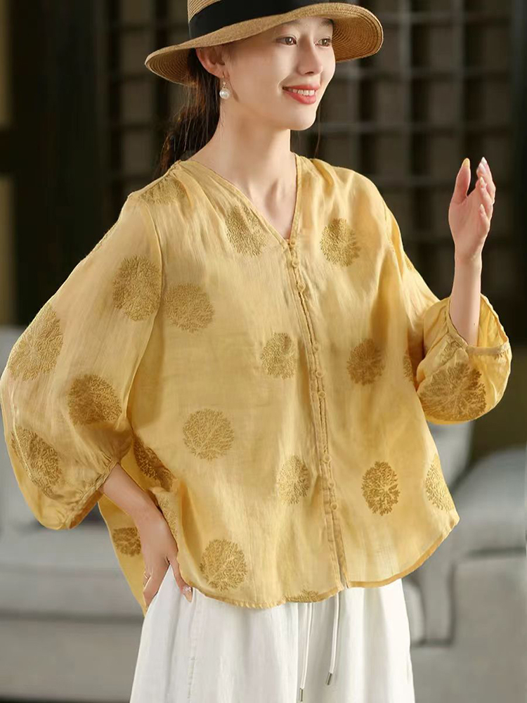 100% Ramie Women Casual Shirt  - Embroidery Jersey recension och pris