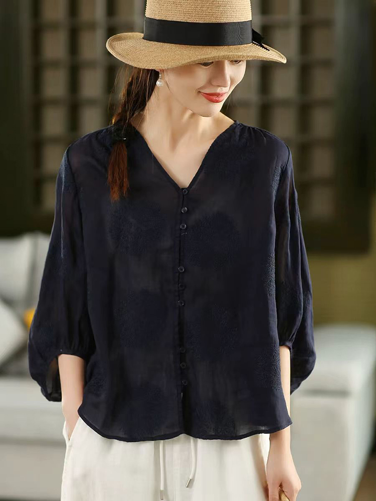100% Ramie Women Casual Shirt  - Embroidery Jersey recension och pris