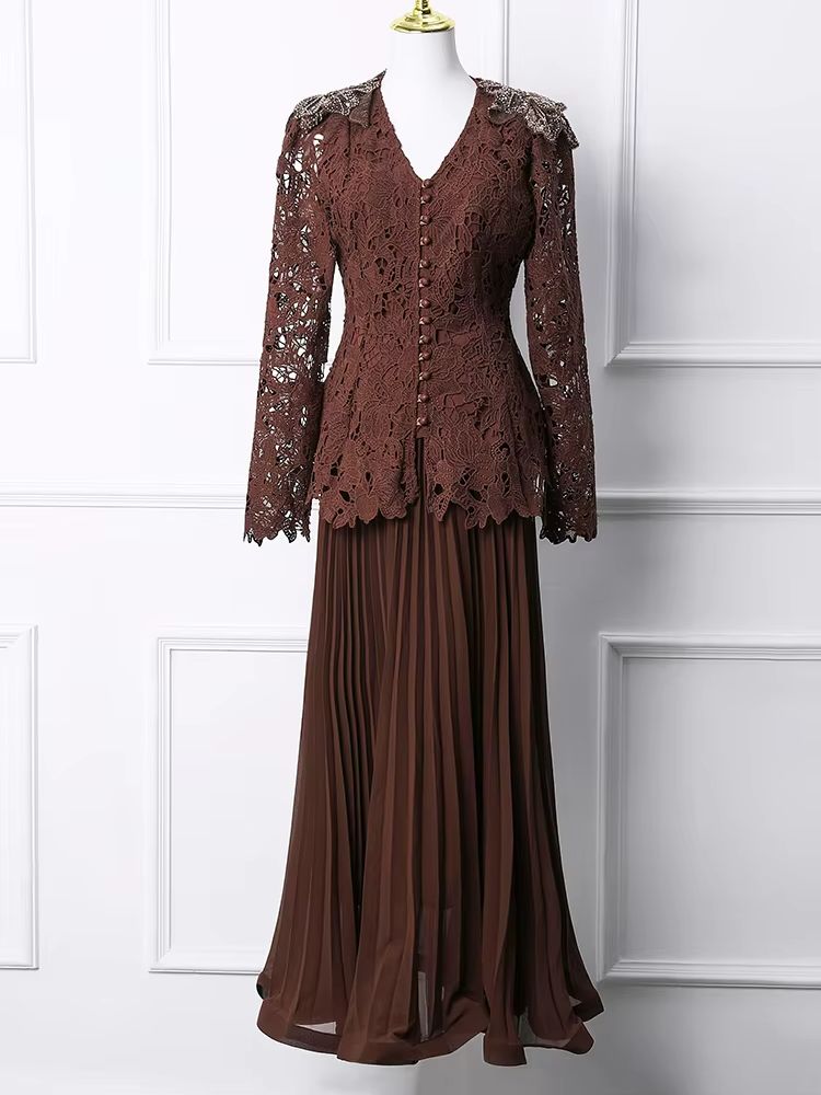 Women Burgundy Lace 2 Piece Se - Embroidery In The Piece recension och pris
