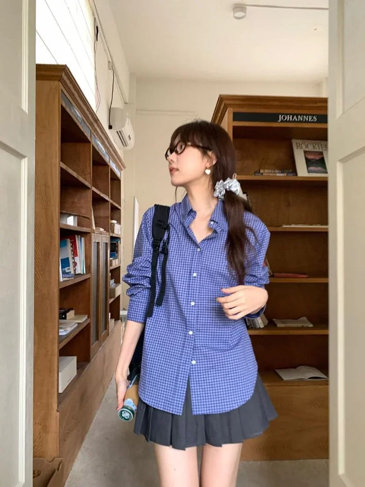 Vintage Blue Plaid Shirts for  - Embroidery Jersey recension och pris