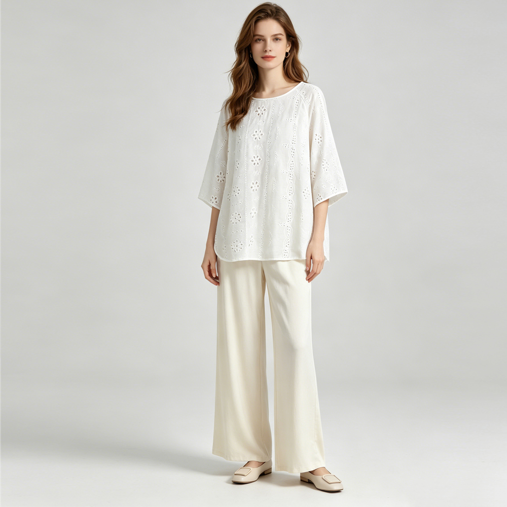 Plus Size White Hollow Embroid - Embroidery Jersey recension och pris