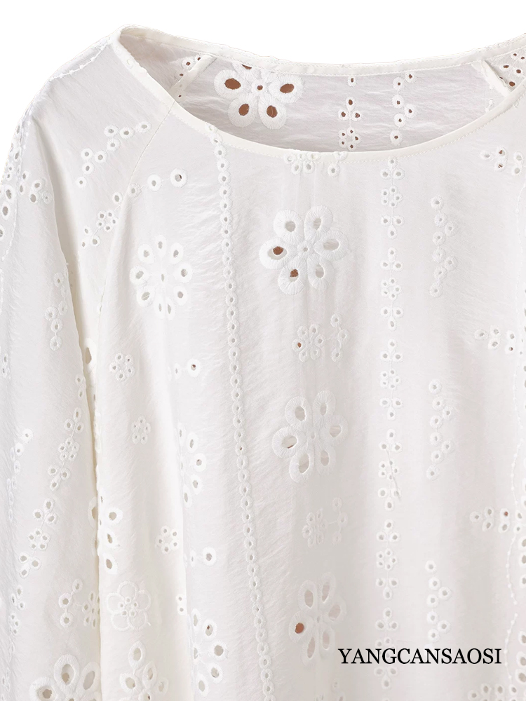 Plus Size White Hollow Embroid - Embroidery Jersey recension och pris