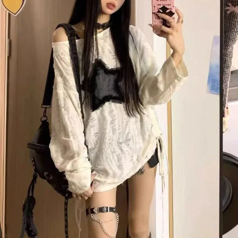 Y2K Hole Star Print T-Shirt Wo - Embroidery Blouse recension och pris