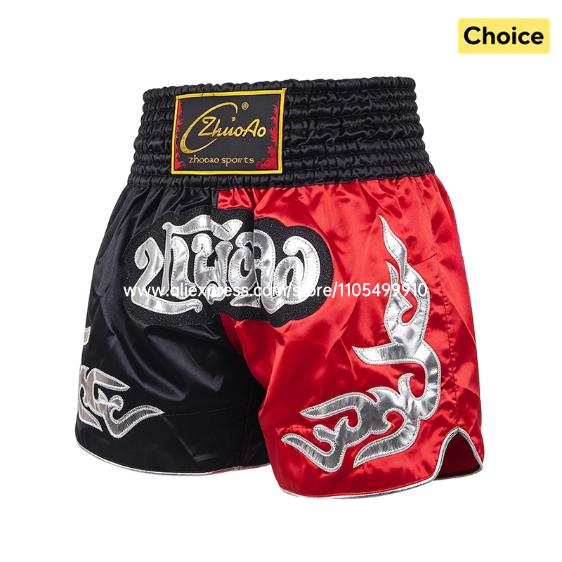 Black Red Muay Thai Shorts Sat - Embroidery Artist recension och pris