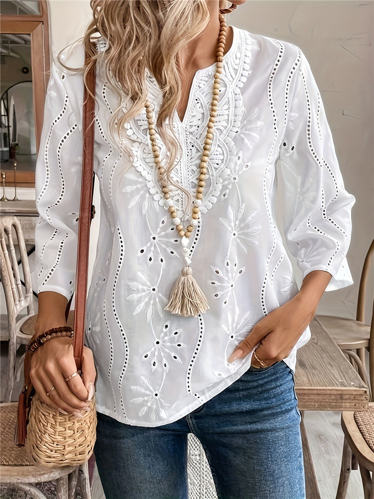 Women's White Shirt Summer Top - Embroidery Blouse recension och pris