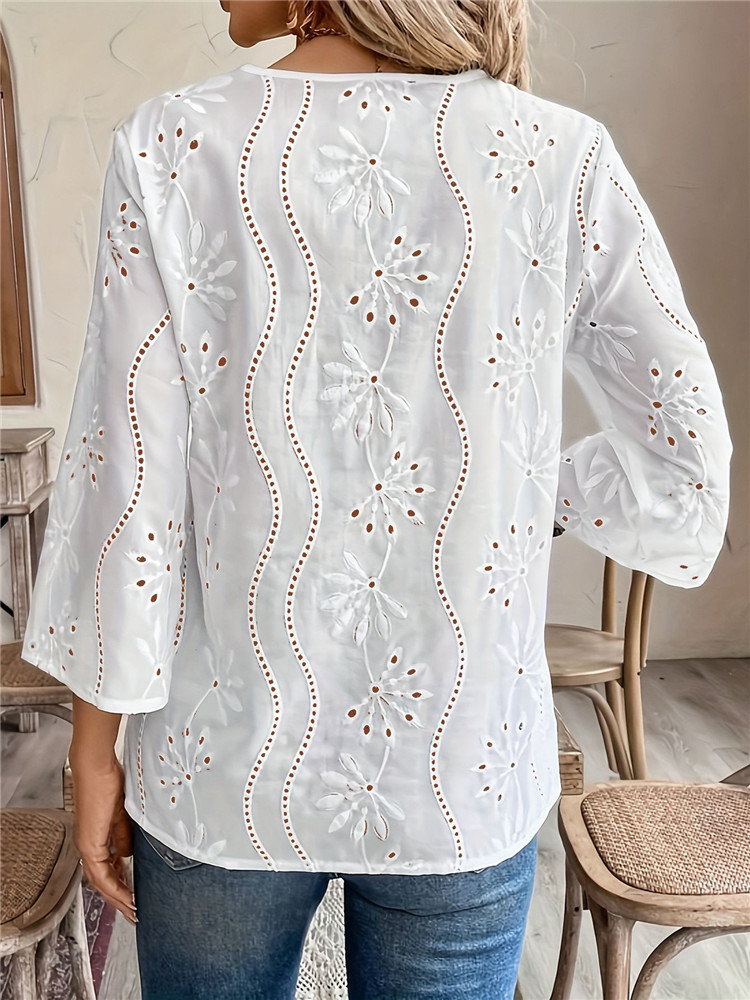 Women's White Shirt Summer Top - Embroidery Blouse recension och pris